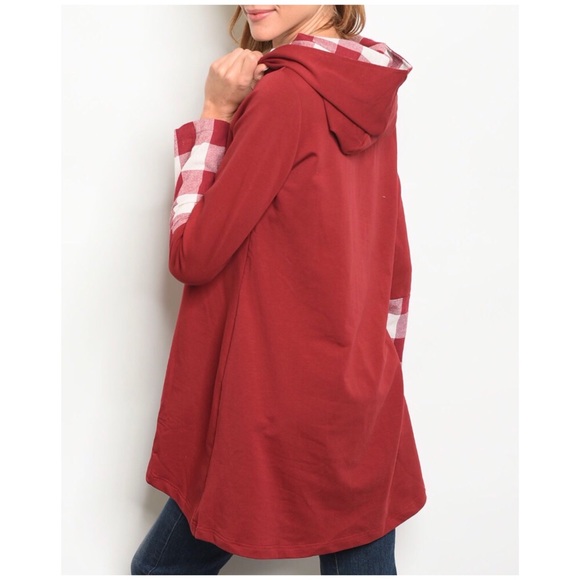 BURGUNDY CHECKED HOODIE - Picture 3 of 9